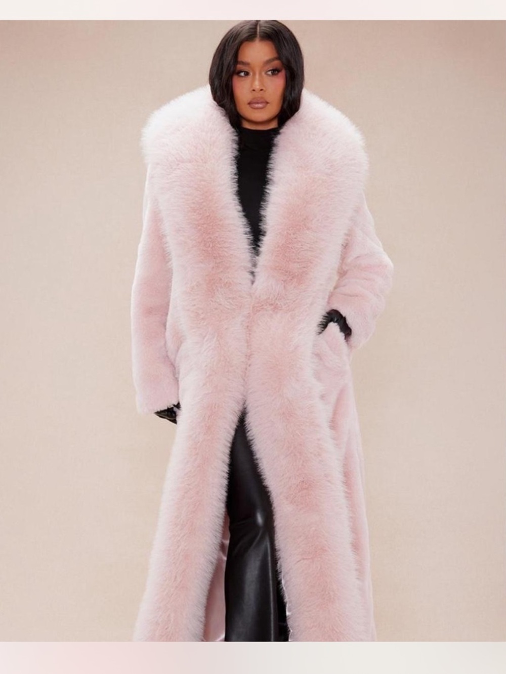 Luxury Faux Fur Long Coat - Blush Pink - Picture 2 of 2